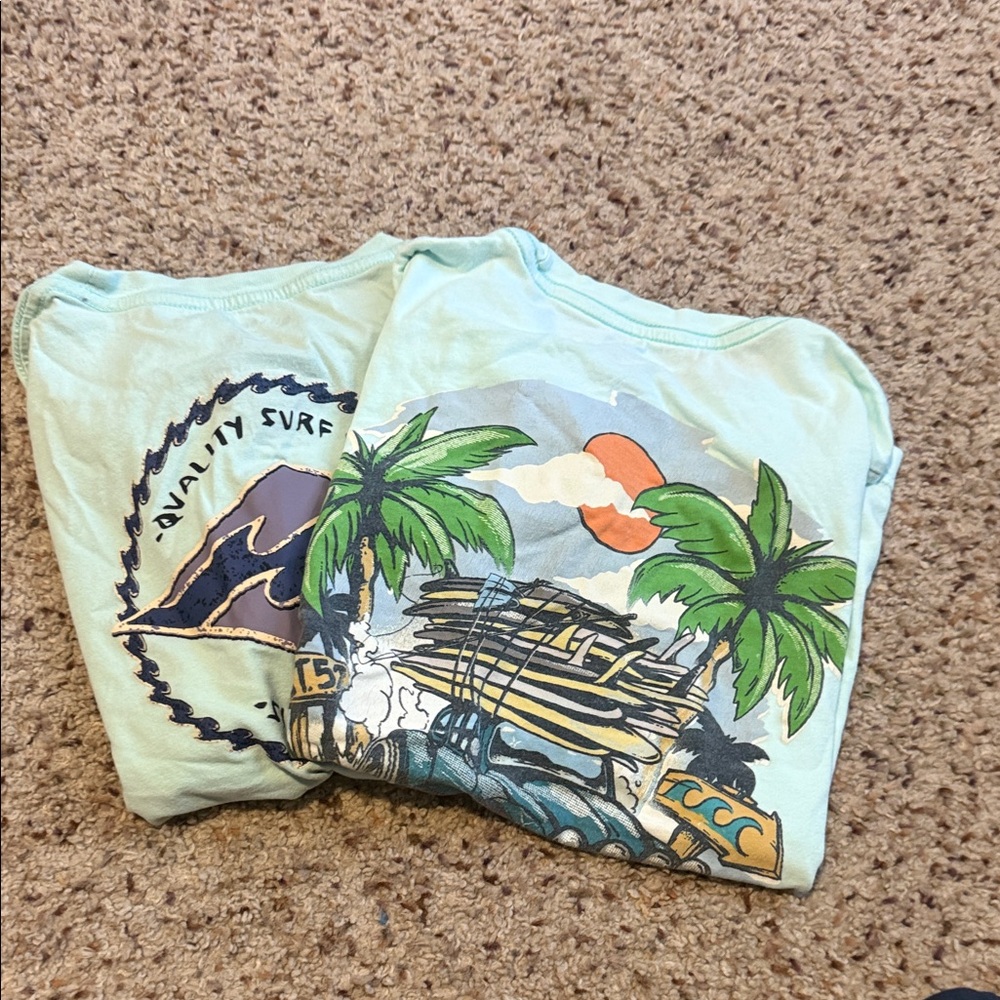 O'Neill and Billabong Kids Short Sleeve Tees - Light Blue with Palm Tree Print